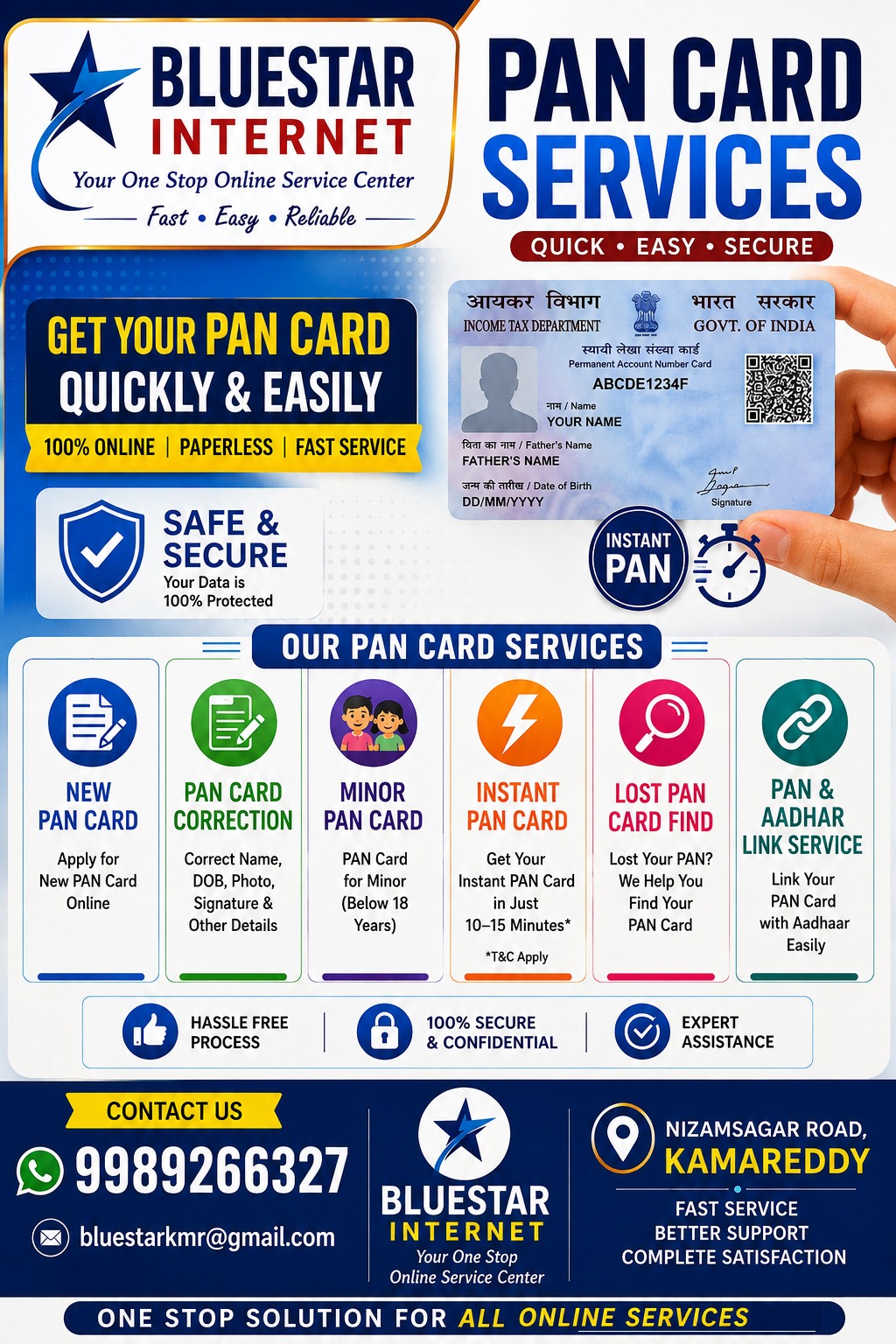 PAN Card Services at Bluestar Internet Kamareddy
