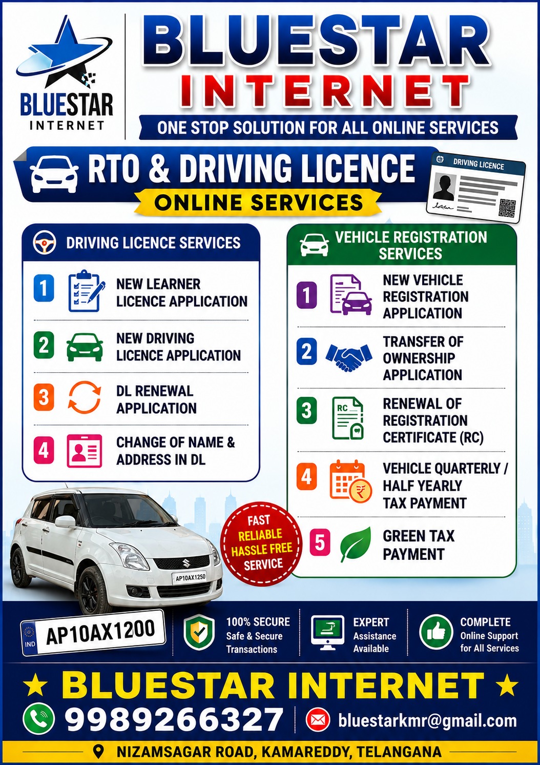 RTO & Driving Licence at Bluestar Internet Kamareddy